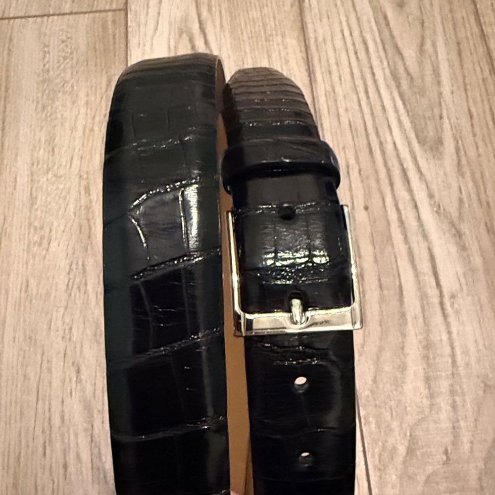 Perfect Brooks Brothers Genuine Alligator black silver Belt Size 42